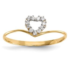 14k Gold Genuine CZ (Cubic Zirconia) Heart Ring, Size 7